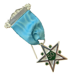 Silver plated 50yr jewel with green enamelled with shamrocks. Will be supplied fully engraved and in presentation wallet.